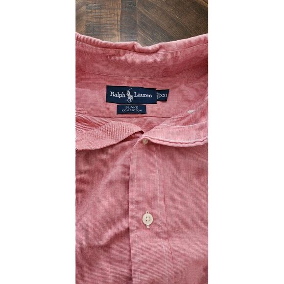 Polo Ralph Lauren Oxford Shirt Men XXL 2XL Red White‎ Plaid Blake Cotton Y2K - Picture 6 of 9